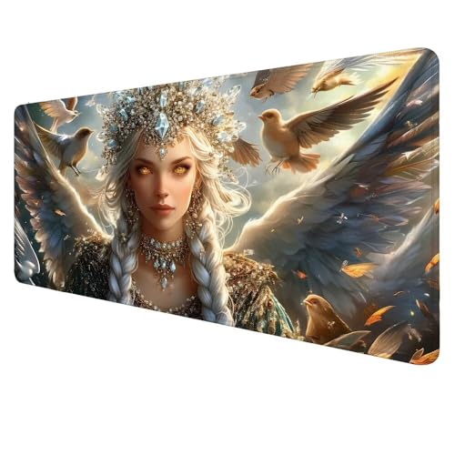 Gaming Mauspad Engel Mousepad XXL 800x300x3mm Mauspad，Grau Mauspad Gaming XXL,rutschfeste Gummibasis Desk Mat,Erweiterter Wasserdicht Unterlage Schreibtisch Deko Geschenke für Männer Frauen X-372 von Dnnufagg