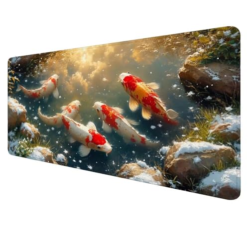 Gaming Mauspad Rot Mauspad 700x300x3mm Mauspad Groß Fisch Mousepad XXL Schreibtischunterlage, Vernähte Kanten WassXerdicht Anti-Rutsch, für PC, Laptop Verbessert Präzision und Geschwindigkei D-690 von Dnnufagg