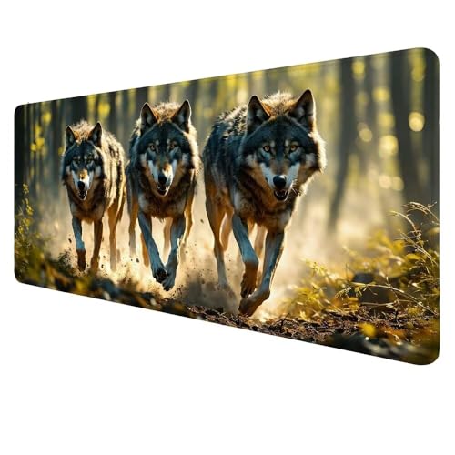 Gaming Mauspad Wolf Mousepad XXL 1000x500x3mm Mauspad，Tier Mauspad Gaming XXL,rutschfeste Gummibasis Desk Mat,Erweiterter Wasserdicht Unterlage Schreibtisch Deko Geschenke für Männer Frauen X-39 von Dnnufagg