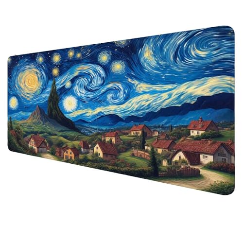 Mauspad XXL Blau Mousepad 600x300x3mm Gaming Mauspad Van Gogh Schreibtischunterlag, Mauspad Groß Wasserdicht Mouse Pad Rutschfeste Gummibasis Mauspad Gaming, für Home-Office Geschenke für Frauen D-216 von Dnnufagg