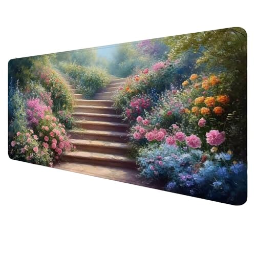 Mauspad XXL Blume Mousepad 1500x800x3mm Gaming Mauspad Leiter Schreibtischunterlag, Mauspad Groß Wasserdicht Mouse Pad rutschfeste Gummibasis Mauspad Gaming, für Home-Office Geschenke für Frauen D-74 von Dnnufagg