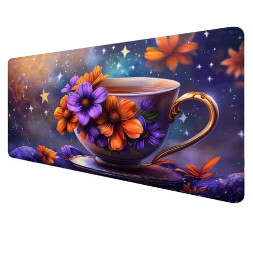 Mauspad XXL Blume Mousepad 800x300x3mm Gaming Mauspad Tasse Schreibtischunterlag, Mauspad Groß Wasserdicht Mouse Pad rutschfeste Gummibasis Mauspad Gaming, für Home-Office Geschenke für Frauen D-310 von Dnnufagg