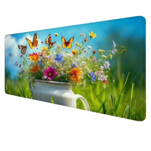 Mauspad XXL Blume Mousepad 900x400x3mm Gaming Mauspad Schmetterling Schreibtischunterlag, Mauspad Groß Wasserdicht Mouse Pad Rutschfeste Gummibasis Mauspad Gaming Home-Office Geschenke für Frauen D-68 von Dnnufagg