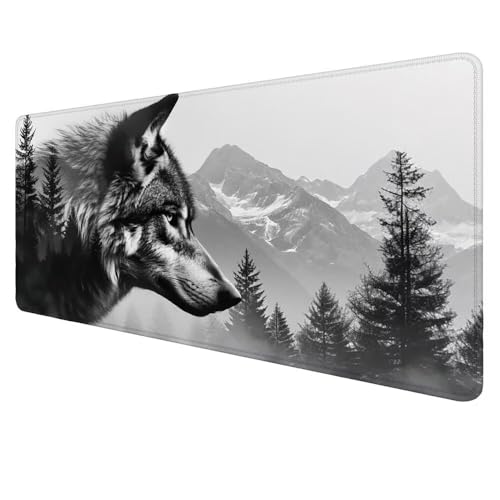 Mauspad XXL Grau Mousepad 1000x500x3mm Gaming Mauspad Wolf Schreibtischunterlag, Mauspad Groß, Wasserdicht Mouse Pad, rutschfeste Gummibasis Mauspad Gaming, für Home-Office Geschenke für Frauen D-454 von Dnnufagg