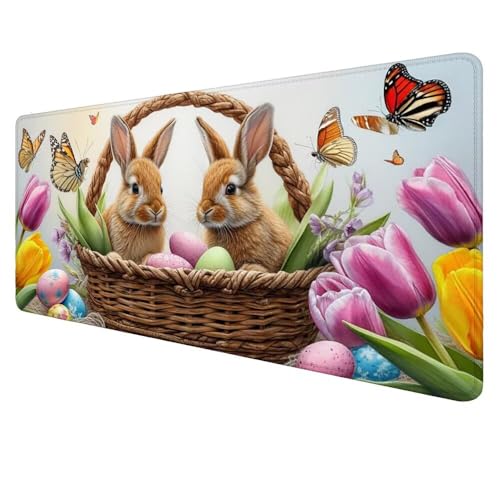 Mauspad XXL Kaninchen Mousepad 700x300x3mm Gaming Mauspad Blume Schreibtischunterlag, Mauspad Groß Wasserdicht Mouse Pad rutschfeste Gummibasis Mauspad Gaming Home-Office Geschenke für Frauen D-284 von Dnnufagg