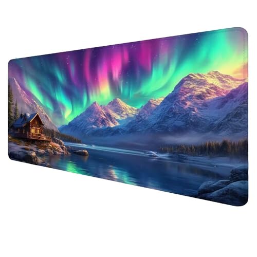 Mauspad XXL Landschaft Mousepad 700x300x3mm Gaming Mauspad Aurora Schreibtischunterlag, Mauspad Groß Wasserdicht Mouse Pad rutschfeste Gummibasis Mauspad Gaming Home-Office Geschenke für Frauen D-776 von Dnnufagg