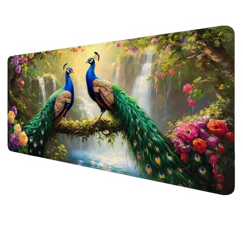 Mauspad XXL Landschaft Mousepad 700x300x3mm Gaming Mauspad Pfau Schreibtischunterlag, Mauspad Groß Wasserdicht Mouse Pad rutschfeste Gummibasis Mauspad Gaming Home-Office Geschenke für Frauen D-386 von Dnnufagg