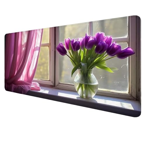 Mauspad XXL Lila Mousepad 600x300x3mm Gaming Mauspad Blume Schreibtischunterlag, Mauspad Groß, Wasserdicht Mouse Pad, rutschfeste Gummibasis Mauspad Gaming, für Home-Office Geschenke für Frauen D-528 von Dnnufagg