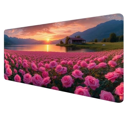 Mauspad XXL Rosa Mousepad 600x300x3mm Gaming Mauspad Blume Schreibtischunterlag, Mauspad Groß, Wasserdicht Mouse Pad, rutschfeste Gummibasis Mauspad Gaming, für Home-Office Geschenke für Frauen D-126 von Dnnufagg