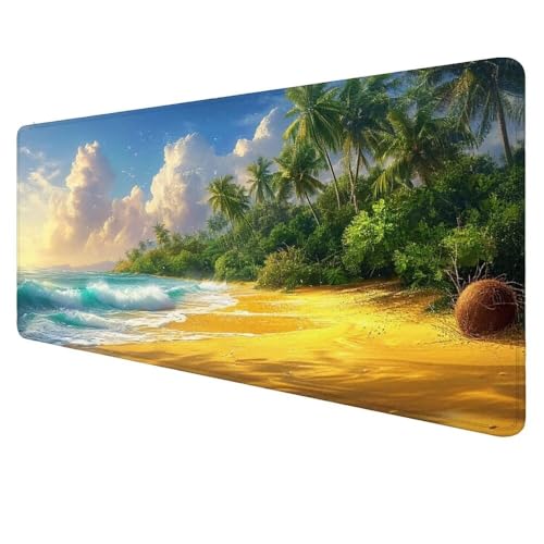 Mauspad XXL Strand Mousepad 1000x500x3mm Gaming Mauspad Landschaft Schreibtischunterlag, Mauspad Groß Wasserdicht Mouse Pad Rutschfeste Gummibasis Mauspad Gaming, Home-Office Geschenke für Frauen D-34 von Dnnufagg