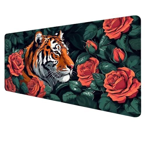 Mauspad XXL Tiger Mousepad 600x300x3mm Gaming Mauspad Blume Schreibtischunterlag, Mauspad Groß, Wasserdicht Mouse Pad, rutschfeste Gummibasis Mauspad Gaming für Home-Office Geschenke für Frauen D-30 von Dnnufagg