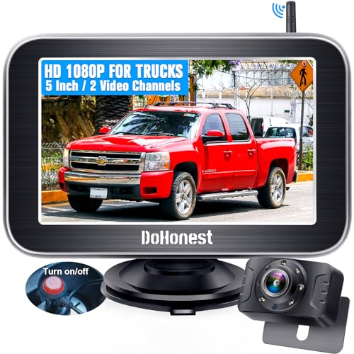 DoHonest Kabellos Rückfahrkamera Auto 5" Split Screen Monitor Funk Backup Kamera Set Digital Stabile Signal Nachtsicht IP69 Wasserdichter Reversing Camera LKW Wohnmobil Anhänger Van KfZ DoHonest V25 von DoHonest