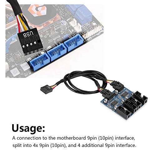 Doact USB-Header-Splitter, Motherboard 9-poliger USB-interner USB-Hub Motherboard USB-Splitter-Header Stecker 1 auf 4 Buchse Verlängerungs-Splitterkabel USB 9-poliger Anschluss von Doact