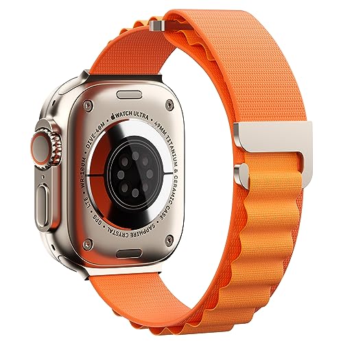 Doando Kompatibel mit Apple Watch Armband Series 9 Ultra 2 SE Ultra 8 7 6 5 4 3 2 1,42mm 44mm 45mm 49mm,Verstellbares Unisex-Nylon-Geflecht-Apple Watch Armband,Orange-L von Doando