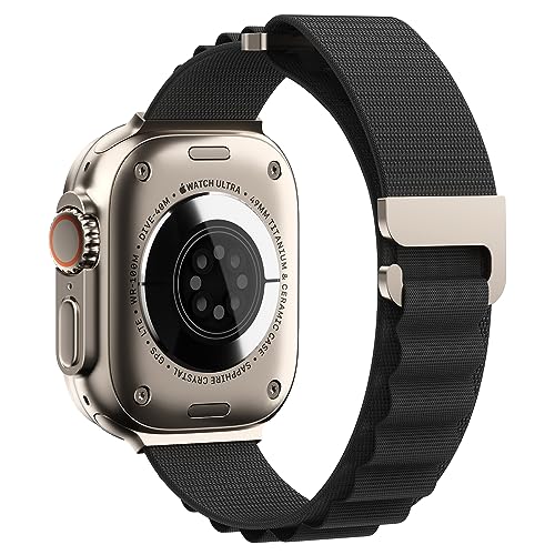 Doando Kompatibel mit Apple Watch Armband Series 9 Ultra 2 SE Ultra 8 7 6 5 4 3 2 1,42mm 44mm 45mm 49mm,Verstellbares Unisex-Nylon-Geflecht-Apple Watch Armband,Schwarz-M von Doando
