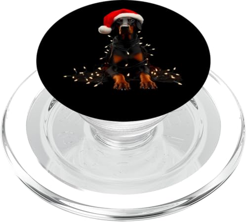 Dobermann Pinscher mit Nikolausmütze und Weihnachtsbeleuchtung Besitzer PopSockets PopGrip für MagSafe von Doberman Pinscher Christmas Products