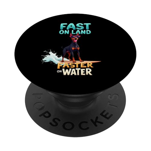 Cooler Dobermann Pinscher Surfhund PopSockets Klebender PopGrip von Doberman Pinscher Fun Designs