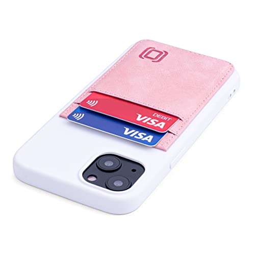 Dockem-Brieftaschen-Etui für das iPhone 13 mit Flüssigsilikonhülle, Integrierter Metallplatte für Magnetische Befestigung und Zwei Kreditkartenfächern (Exec M2T, 6,1 Zoll, Weiß und Rosa) von Dockem