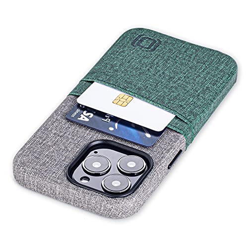 Dockem Brieftaschen-Etui für iPhone 13 Pro mit integrierter Metallplatte für magnetische Befestigung und 2 Kreditkartenfächern: Kunstleder im Canvas-Stil (6,1" iPhone 13 Pro, Luxe M2, Grün und Grau) von Dockem
