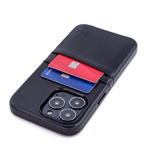 Dockem Brieftaschen-Etui für iPhone 13 Pro mit integrierter Metallplatte für magnetische Befestigung und 2 Kreditkartenfächern: hochwertiges Synthetikleder (6,1" iPhone 13 Pro, Exec M2, Schwarz) von Dockem