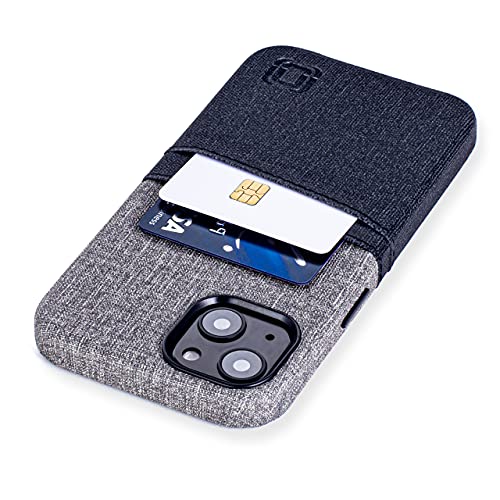 Dockem Brieftaschen-Etui für iPhone 13 mit integrierter Metallplatte für magnetische Befestigung und 2 Kreditkartenfächern: Kunstleder im Canvas-Stil (6,1" iPhone 13, Luxe M2, Schwarz und Grau) von Dockem