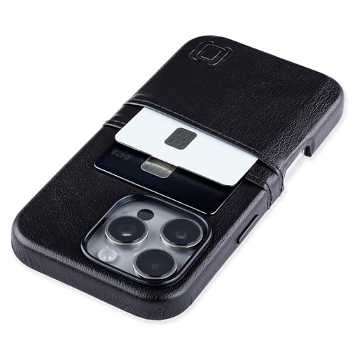 Dockem Kartenetui V2 für iPhone 16 Pro mit Kameraausschnitt, eingebauter Metallplatte & 2 Kartenfächern: M2 Exec Premium Kunstleder Wallet Case (Schwarz) von Dockem