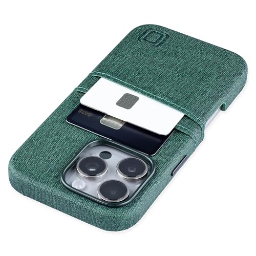 Dockem Kartenetui V2 für iPhone 16 Pro mit Kameraausschnitt, eingebauter Metallplatte & 2 Kartenfächern: M2 Luxe Canvas-Stil Kunstleder Wallet Case (Grün) von Dockem