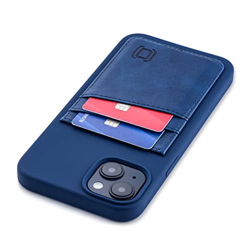 Dockem Kartenetui für iPhone 14 Plus mit Flüssigsilikonhülle, Integrierter Metallplatte zur Magnetischen Befestigung & Aufgenähter Geldbörse mit 2 Kunstleder-Kreditkartenfächern (M2L, Marineblau) von Dockem