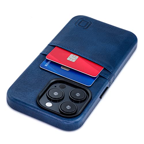 Dockem Kartenetui für iPhone 14 Pro mit Integrierter Metallplatte zur Magnetischen Befestigung & 2 Fächern: Exec M2 Premium Kunstleder Brieftasche Etui (iPhone 14 Pro, Marineblau) von Dockem