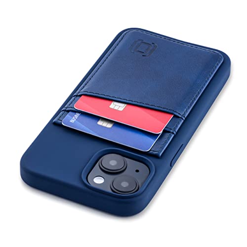 Dockem Kartenetui für iPhone 14 mit Flüssigsilikonhülle, Integrierter Metallplatte zur Magnetischen Befestigung & Aufgenähter Geldbörse mit 2 Kunstleder-Kreditkartenfächern (M2L, Marineblau) von Dockem