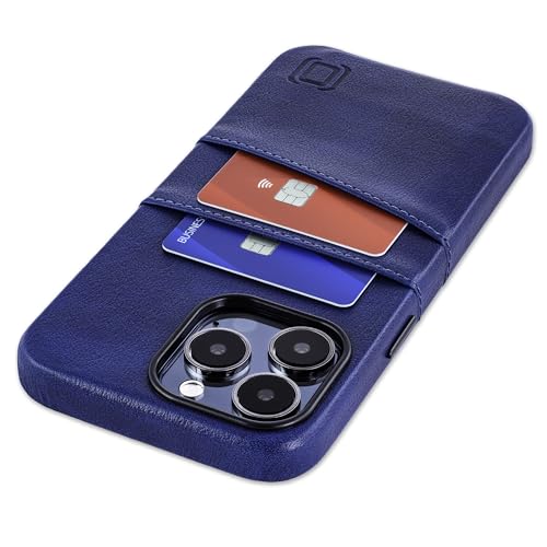 Dockem Kartenetui für iPhone 15 Pro Max mit Integrierter Metallplatte für Magnetischen Befestigung und 2 Kartenfächer: Exec M2 Premium Kunstleder Kartenhülle (iPhone 15 Pro Max, Marineblau) von Dockem