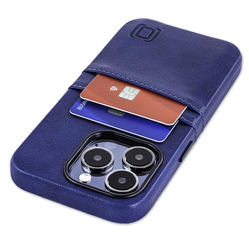 Dockem Kartenetui für iPhone 15 Pro mit Integrierter Metallplatte für Magnetischen Befestigung und 2 Kartenfächer: Exec M2 Premium Kunstleder Kartenhülle (iPhone 15 Pro, Marineblau) von Dockem