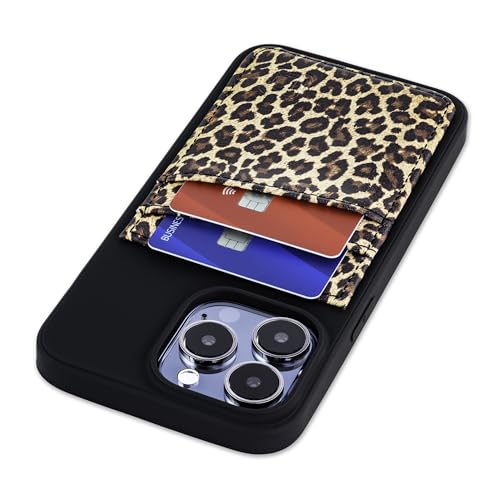Dockem Kartenhülle für iPhone 15 Pro Max mit Recycelter TPU-Hülle und 2 Aufgenähten Kartenfächern, Portemonnaie aus Recyceltem Kunstleder (N2R, Leopard/Gepard) von Dockem