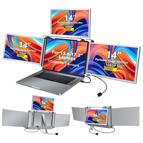 Docooler 14-Zoll-Laptop-Erweiterungsbildschirm, 1920 x 1080/1080P FHD IPS Monitor, Win10/11 tragbarer Quad-Screen-Monitor, faltbares und drehbares Design,Compatible with 13,6-17,3-Zoll-Laptops von Docooler