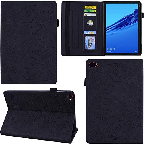 DodoBuy Hülle für Huawei MediaPad M5 Lite 10", Mandala Muster Flip Smart Cover PU Leder Schutzhülle Tasche Brieftasche Multi-Winkel Wallet Case Ständer mit Kartenfächer - Schwarz von DodoBuy