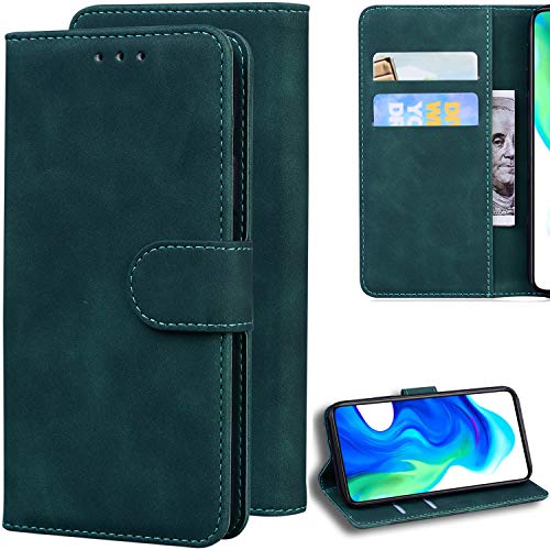 DodoBuy Hülle für Huawei P Smart Z/Honor 9X, Prämie Magnetische Flip Folio Cover PU Leder Schutzhülle Handy Tasche Brieftasche Wallet Case Ständer mit Kartenfächer - Dunkelgrün von DodoBuy