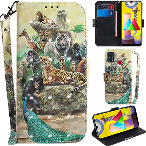 DodoBuy Samsung Galaxy M31 Hülle 3D Magnetische Flip PU Leder Schutzhülle Handy Tasche Case Cover Ständer mit Kartenfächer Trageschlaufe für Samsung Galaxy M31 - Tiere von DodoBuy