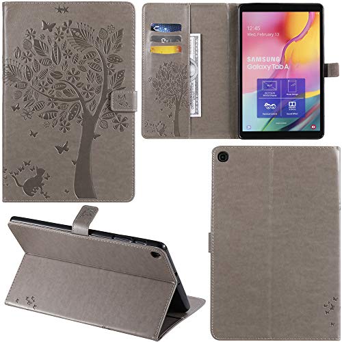 DodoBuy Samsung Galaxy Tab A 10.1" 2019 T510/T515 Hülle Katze Baum Muster Flip PU Leder Schutzhülle Tasche Case Smart Cover Standfunktion für Samsung Galaxy Tab A 10.1" 2019 - Grau von DodoBuy