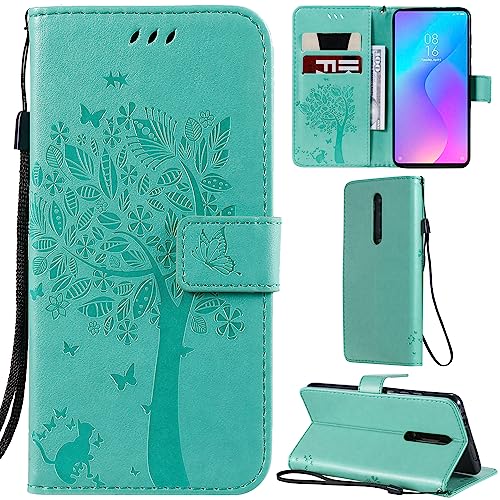 DodoBuy Xiaomi Mi 9T/9T Pro Hülle Katze Baum Muster Flip PU Leder Schutzhülle Handy Tasche Case Cover Standfunktion mit Kartenfächer für Xiaomi Mi 9T/9T Pro - Grün von DodoBuy