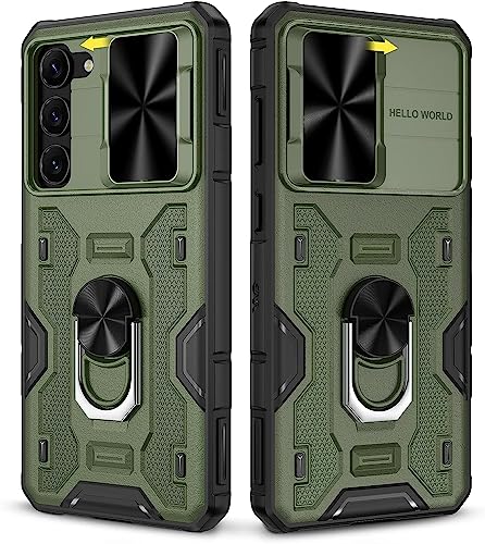 Doeshine Hülle für Samsung Galaxy S23, Handyhülle mit Slide Camera, Ganzkörper Robuste Stoßfeste Schutzhülle mit 360 Grad Ring Ständer, Handyhülle für Samsung Galaxy S23 (Grün) von Doeshine