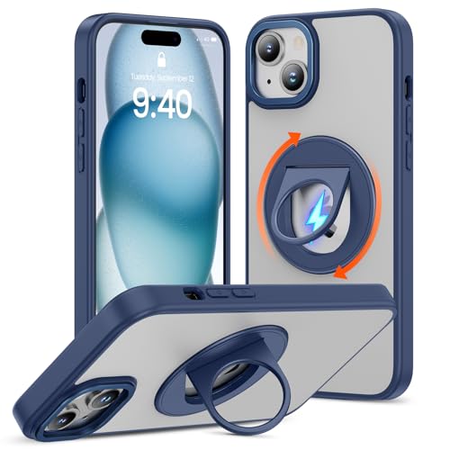 Doeshine Magnetisch Handyhülle für iPhone 15 Plus,iPhone 15 Plus 6,7 Zoll Handyhülle Kompatibel mit magsafe,Durchscheinende Matte Handyhülle mit Ringhalter Stoßfest (Blau) von Doeshine