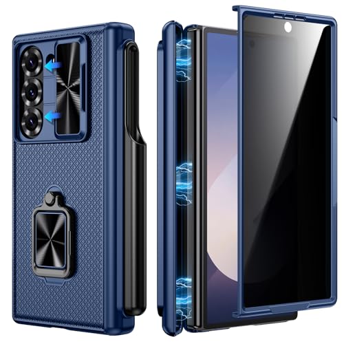 Doeshine für Samsung Galaxy Z Fold 6 Hülle mit Anti-Peeping Panzerglas & S Pen Slot, Ganzkörper Robuste Handyhülle mit Ständer & Kameraschutz, Militär Schutzhülle mit Scharnierschutz (Blau) von Doeshine