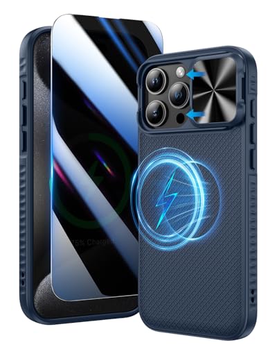 Doeshine hülle für iPhone 16 Pro Max Fall mit Privatsphäre Bildschirmschutz und Slide-Kamera-Abdeckung, Militär-Grade-Fallschutz robuste Harte magnetische Fall Abdeckung für 16 Pro Max 5G (Blau) von Doeshine