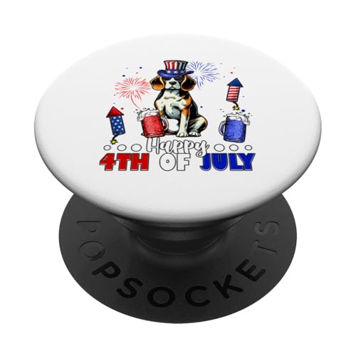 Happy 4th Of Juli US-Flagge Beagle Sonnenbrille Biertrinker PopSockets Klebender PopGrip von Dog 4th Of July Costume