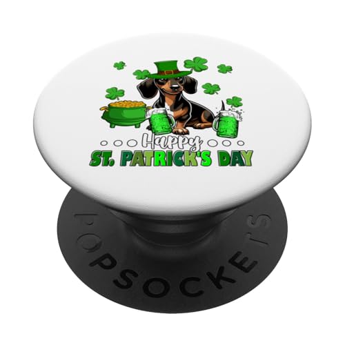 Happy St. Patrick's Day Irish Dackel Kleeblätter Bier PopSockets Klebender PopGrip von Dog 4th Of July Costume