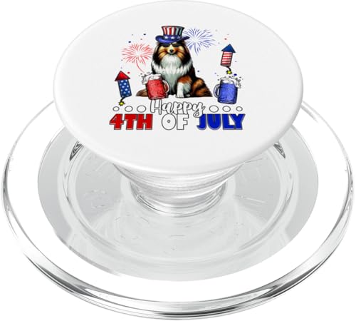 Sheltie Sonnenbrille mit Aufschrift "Happy 4th Of Juli", US-Flagge PopSockets PopGrip für MagSafe von Dog 4th Of July Costume