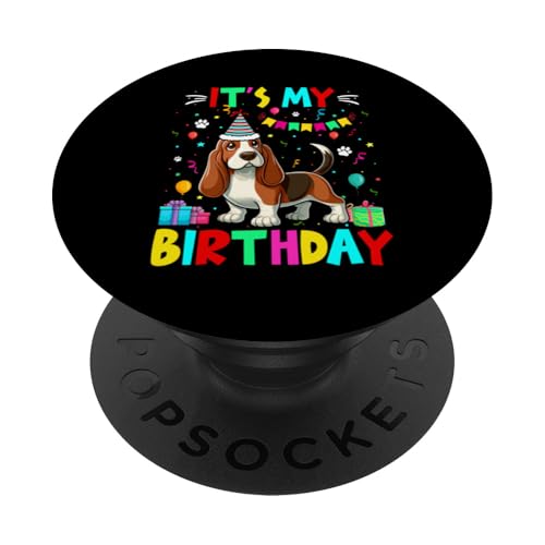 My Birthday Colorful Costume Basset Hound Funny Party Lover PopSockets mit austauschbarem PopGrip von Dog Birthday Costume