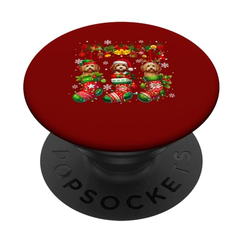 Drei Weihnachtselfensproodles in den Weihnachtssocken für Besitzer, Kinder PopSockets Klebender PopGrip von Dog Christmas Costume