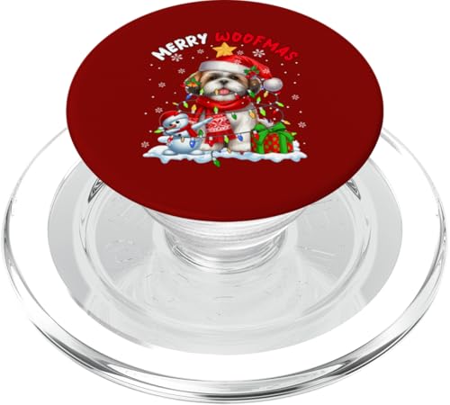 Merry Christmas Woof Santa Shih Tzu Dabbing Snowman Owner PopSockets PopGrip für MagSafe von Dog Christmas Costume