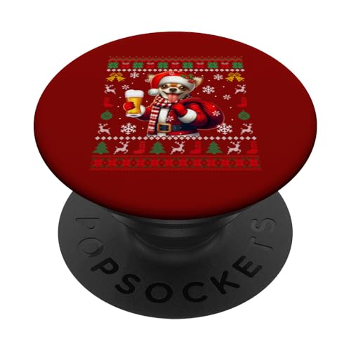 Santa Chihuahua trinkt Bier Xmas Owner Drunker Sweater PopSockets Klebender PopGrip von Dog Christmas Costume